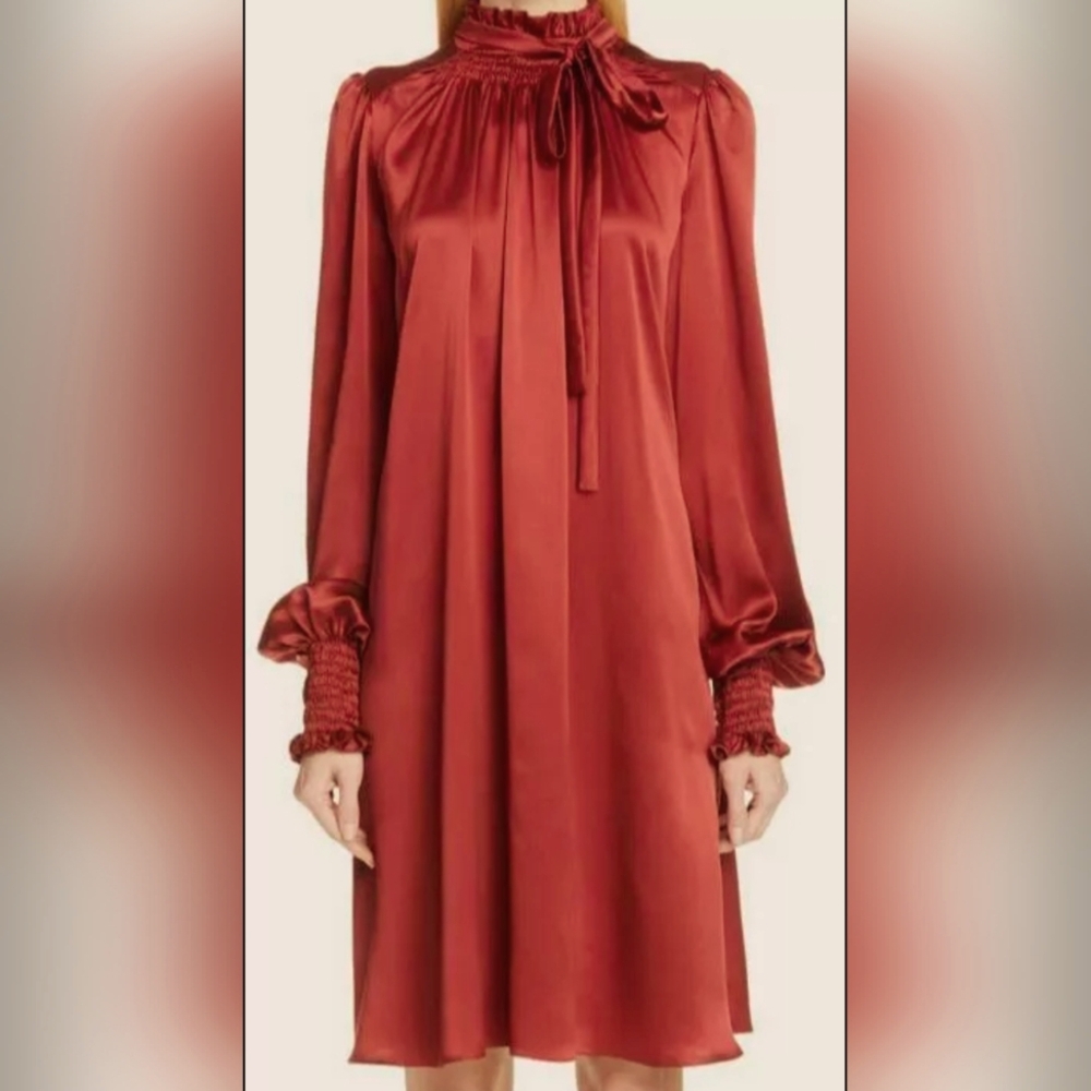 Adam Lippes Scarlet Long Sleeve Mini Dress